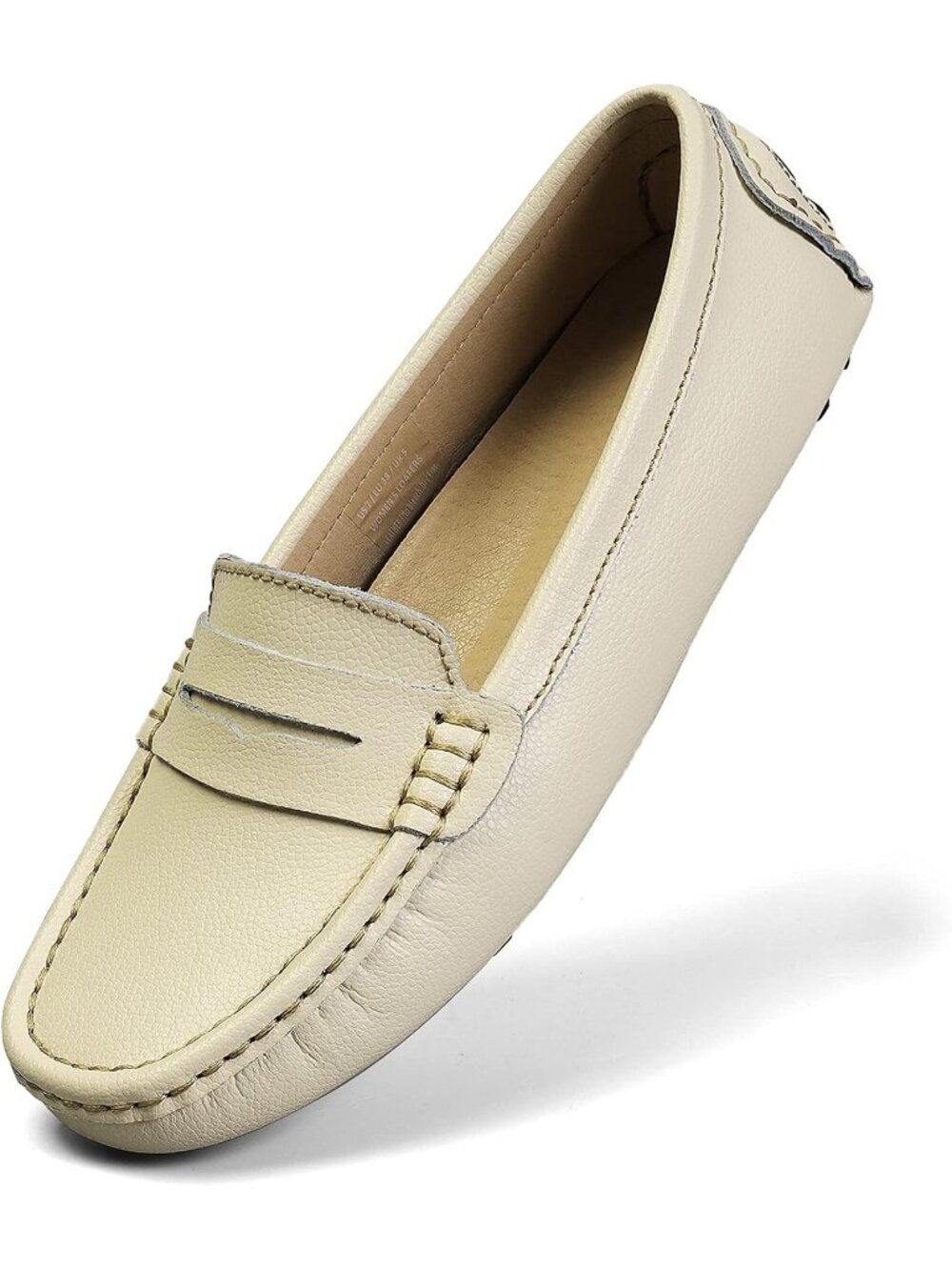 Women's Beige Slip on Round Toe Backless Slides Casual Buckle Flat Loafers Shoes